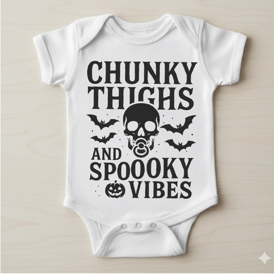 Chunky Thighs & Spooky Vibes Baby Vest | Funny Goth Babygrow | Alternative Baby Gift