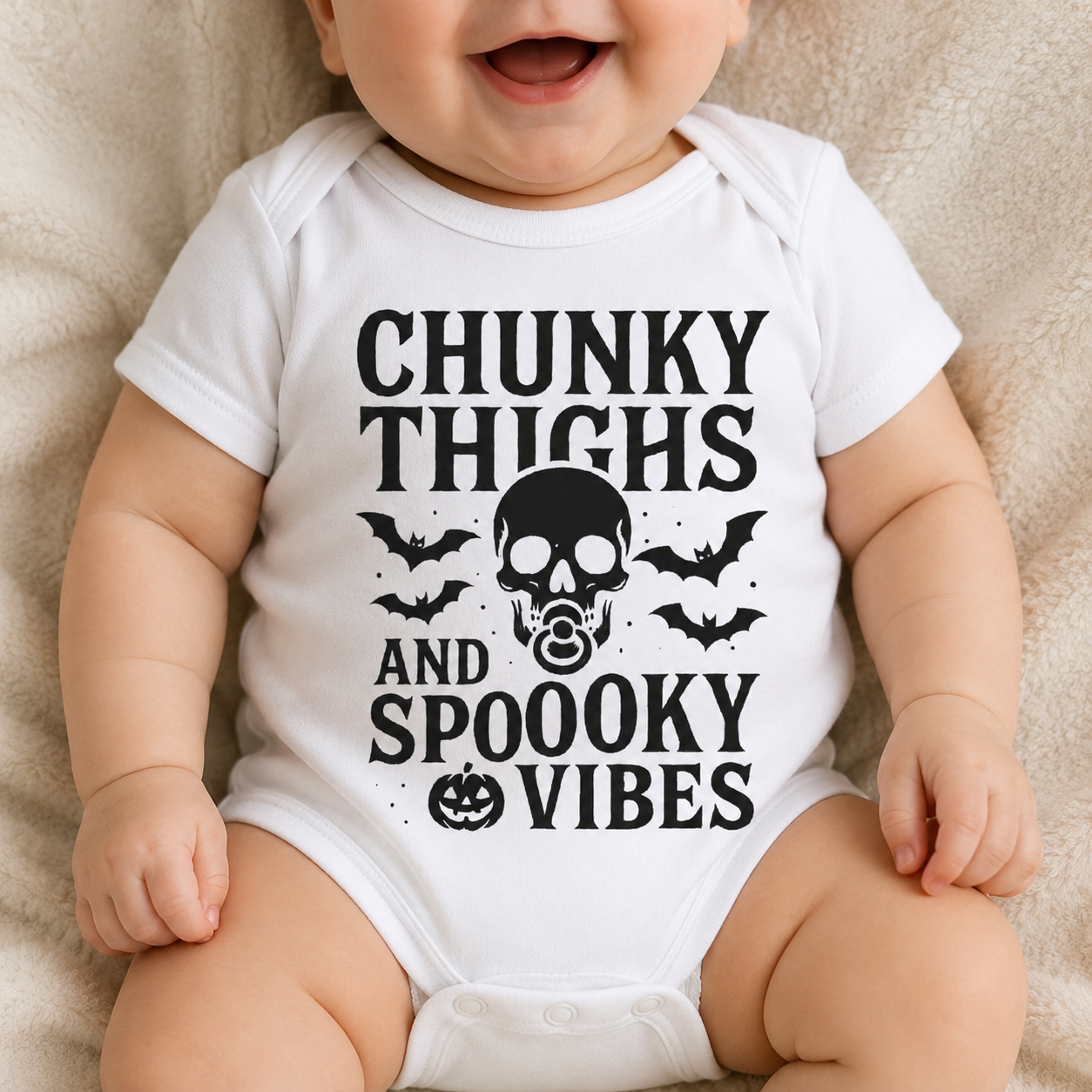 Chunky Thighs & Spooky Vibes Baby Vest | Funny Goth Babygrow | Alternative Baby Gift