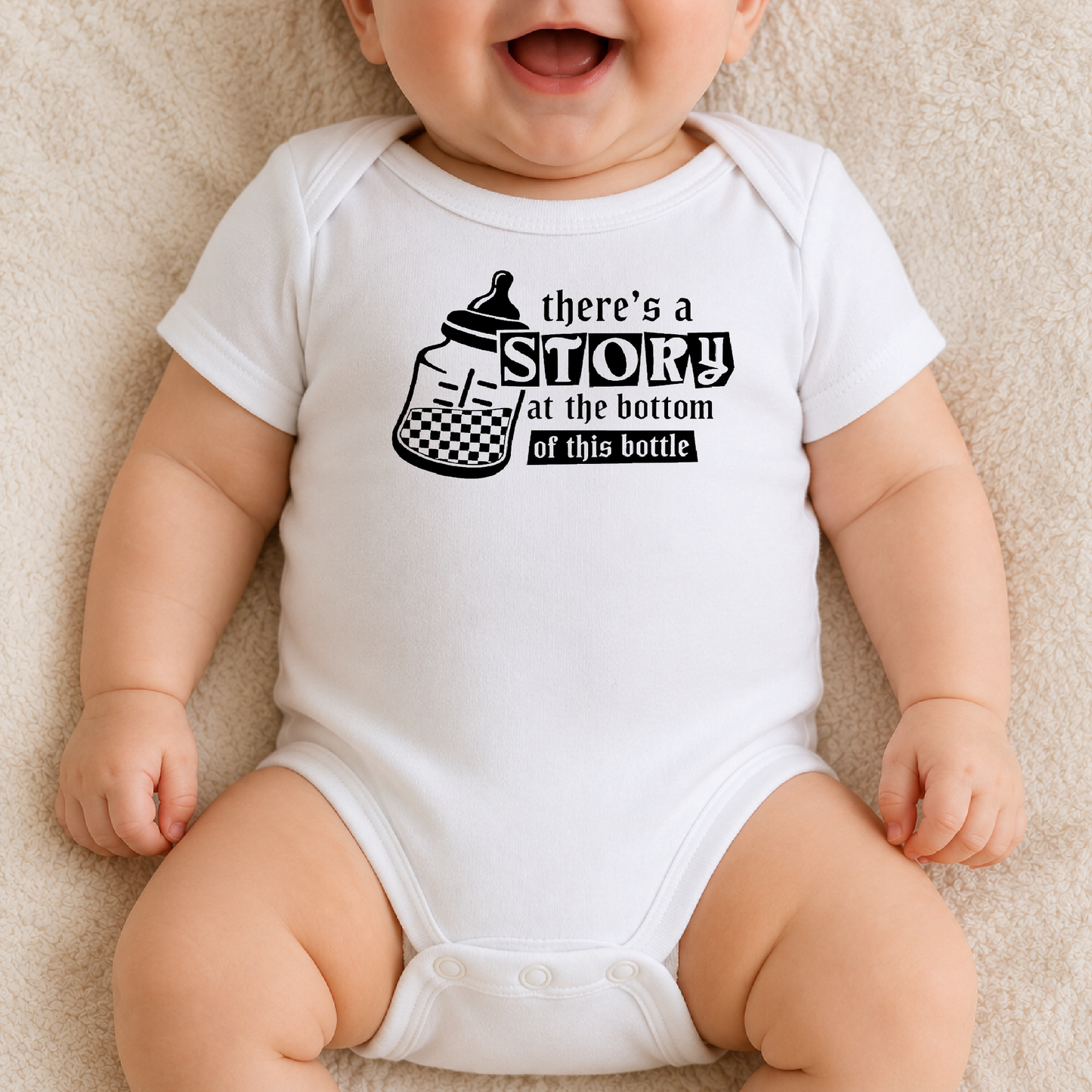There’s A Story At The Bottom Of This Bottle Baby Vest | Funny Babygrow | New Baby Gift