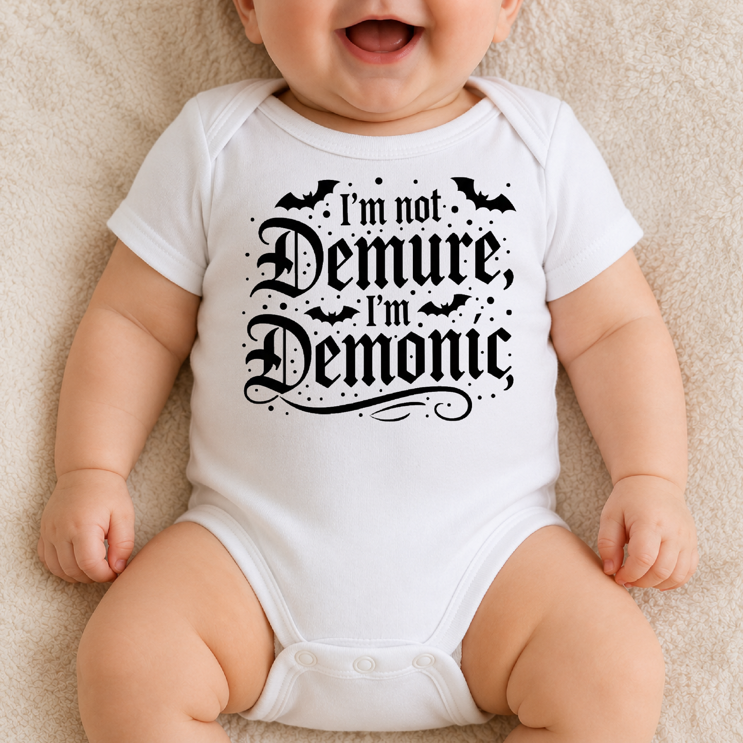 Goth Baby Vest – I’m Not Demure, I’m Demonic | Alternative Goth Baby Gift