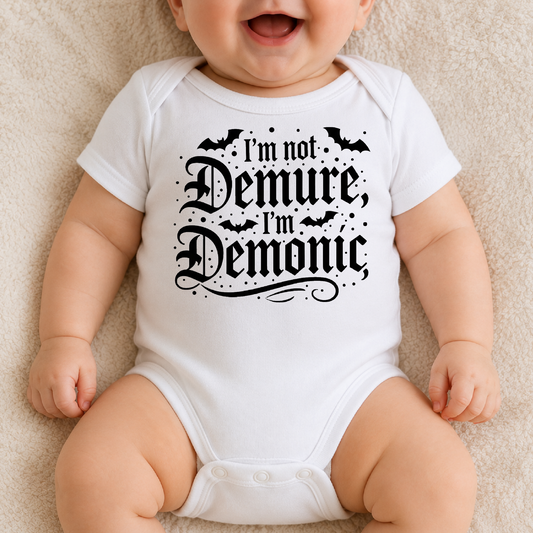 Goth Baby Vest – I’m Not Demure, I’m Demonic | Alternative Goth Baby Gift