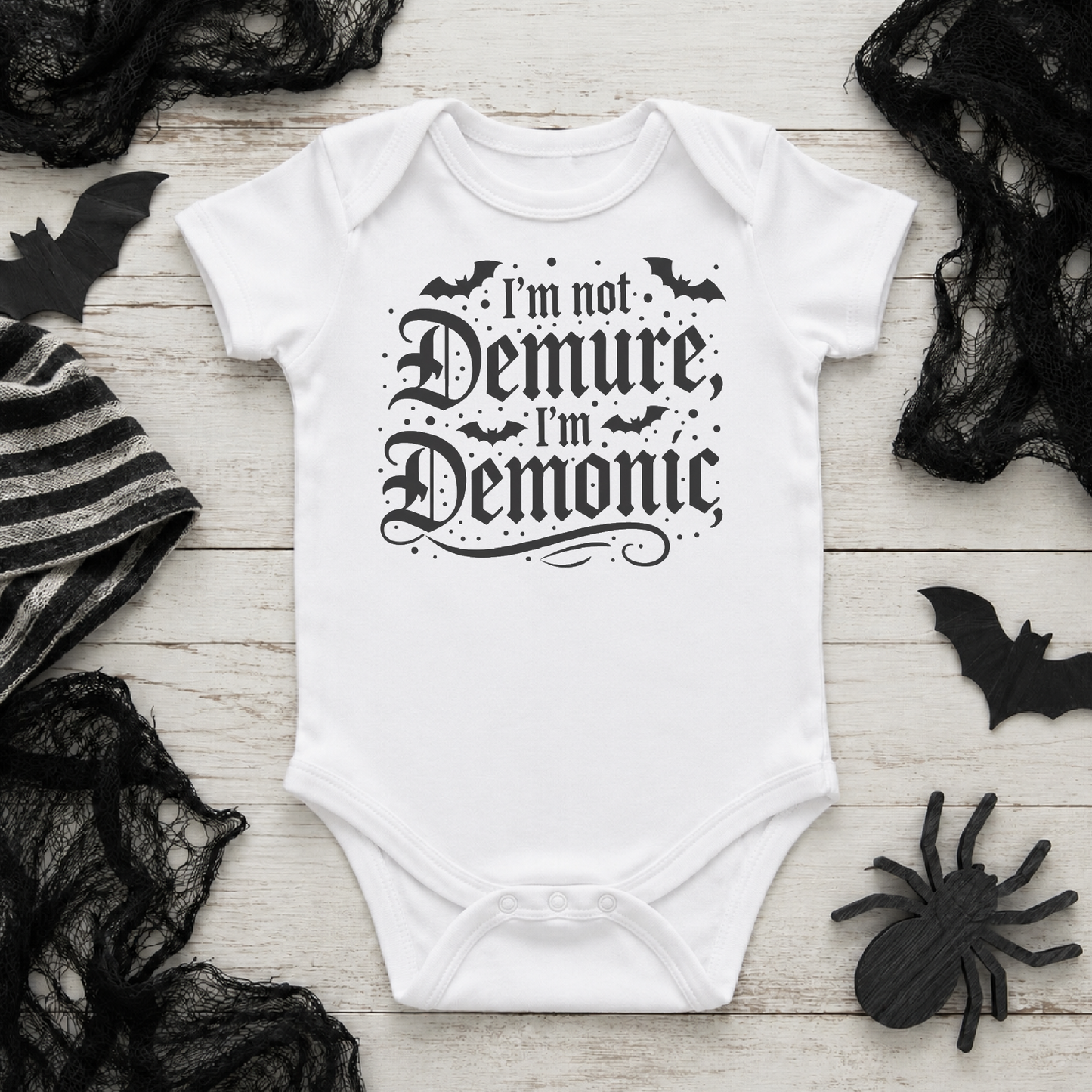 Goth Baby Vest – I’m Not Demure, I’m Demonic | Alternative Goth Baby Gift