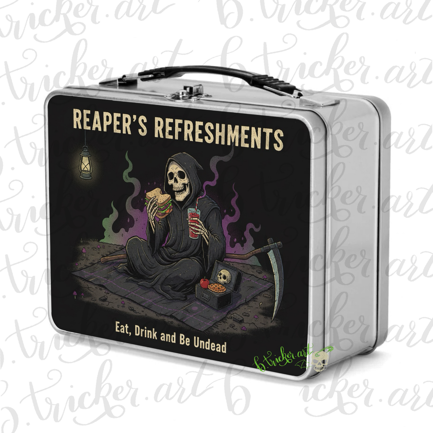Reaper’s Refreshments Metal Lunch Box | Gothic Grim Reaper Alternative Punk Lunch Box | Adults & Kids