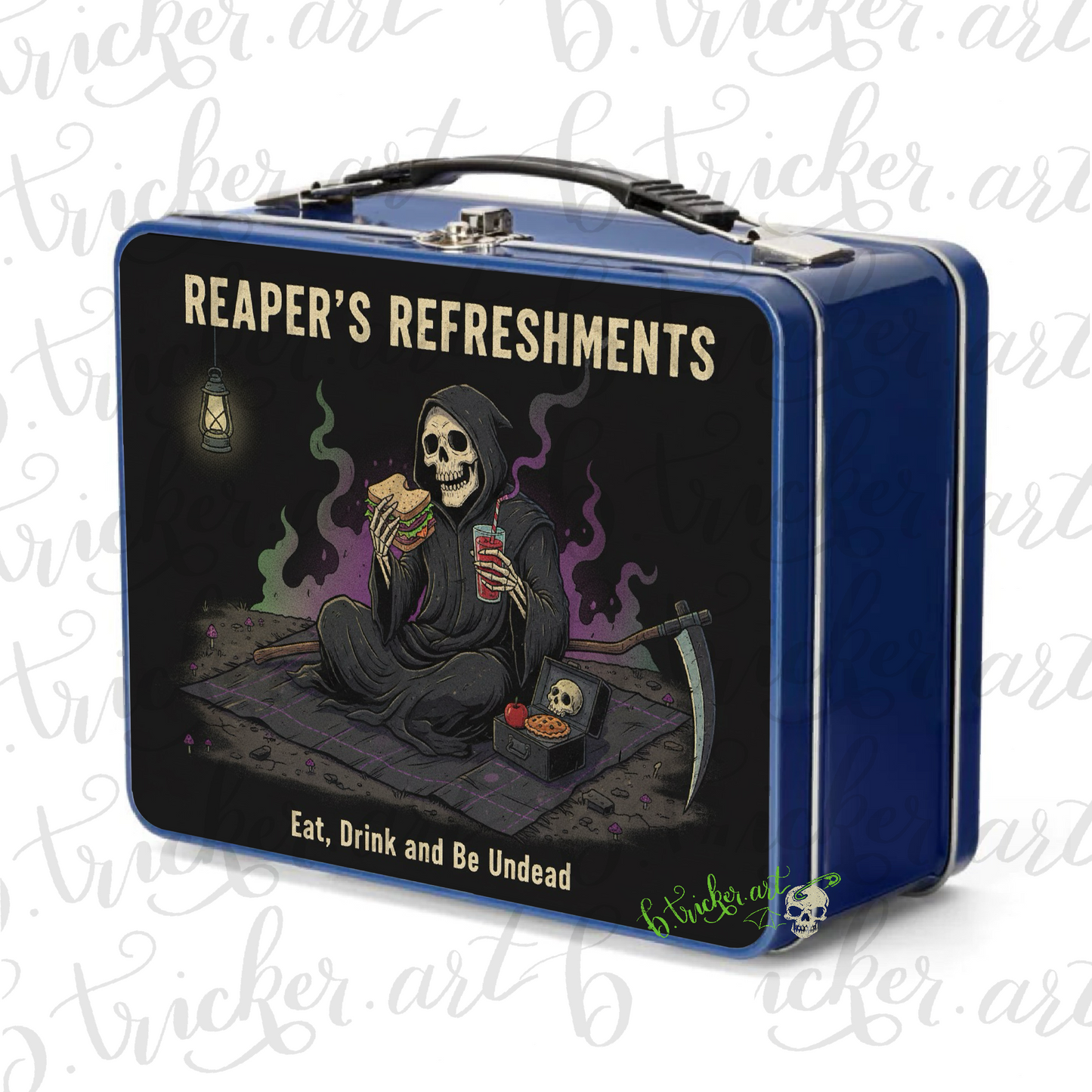 Reaper’s Refreshments Metal Lunch Box | Gothic Grim Reaper Alternative Punk Lunch Box | Adults & Kids