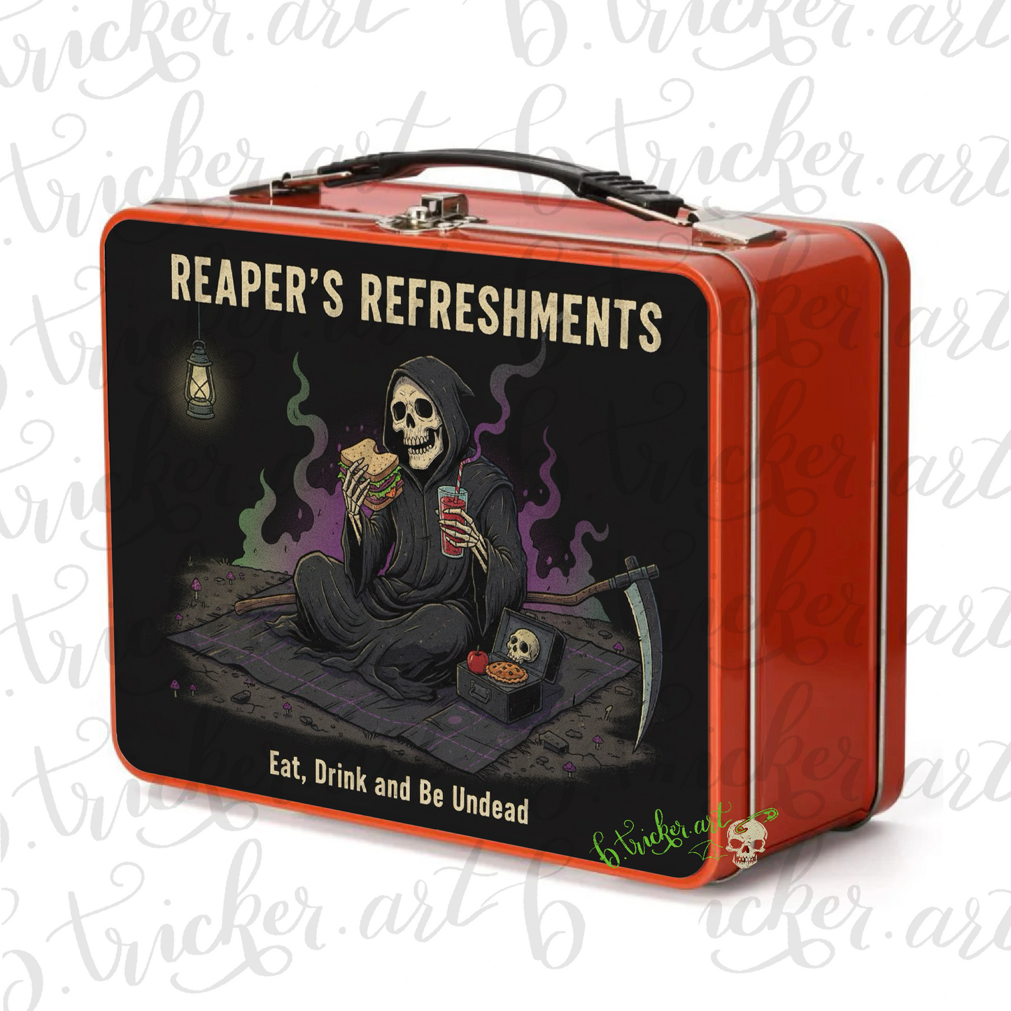 Reaper’s Refreshments Metal Lunch Box | Gothic Grim Reaper Alternative Punk Lunch Box | Adults & Kids