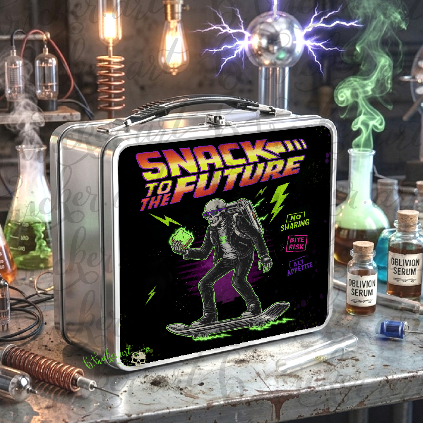 Snack to the Future Metal Lunch Box | Gothic Skeleton Alternative Punk Lunch Box | Adults & Kids