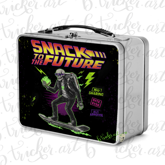 Snack to the Future Metal Lunch Box | Gothic Skeleton Alternative Punk Lunch Box | Adults & Kids