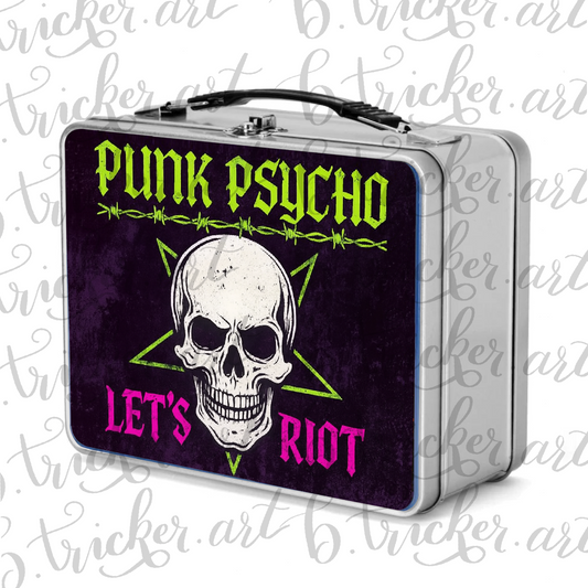Punk Skull Metal Lunchbox – Alternative Gothic Lunch Box for Kids & Adults (Red, Blue, Silver)