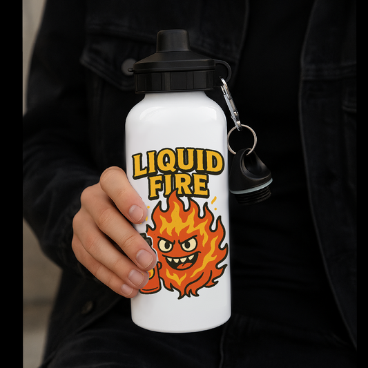 Metal Water Bottle – “Liquid Fire”- FunnyGothic Design – Insulated Reusable Flask for Spicy Souls & Hot-Drink Lovers