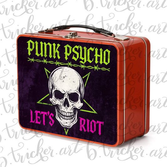 Punk Skull Metal Lunchbox – Alternative Gothic Lunch Box for Kids & Adults (Red, Blue, Silver)
