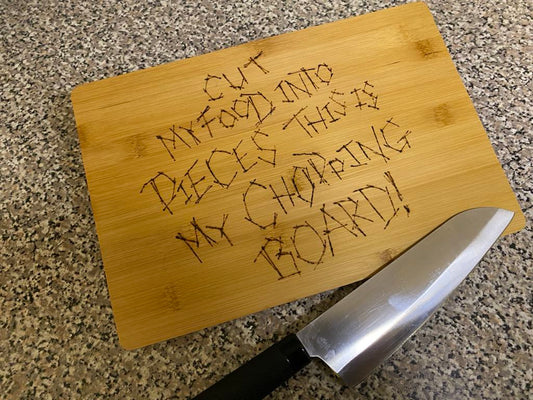 “Cut My Life Into Pieces” Medium (20x30cm)- Funny Hand-Burned Bamboo Chopping Board Kitchen Decor